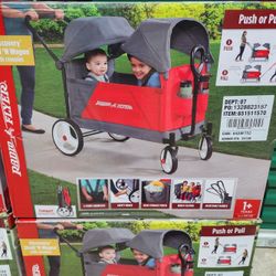 Radio Flyer, Discovery Stroll 'N Wagon with Canopies, Folding Wagon, Gray and Red