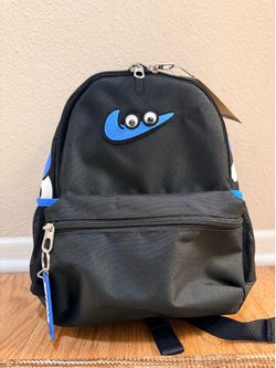 Nike Just Do It School Kids Backpack Black Blue White Keychain Adjustable Strap
