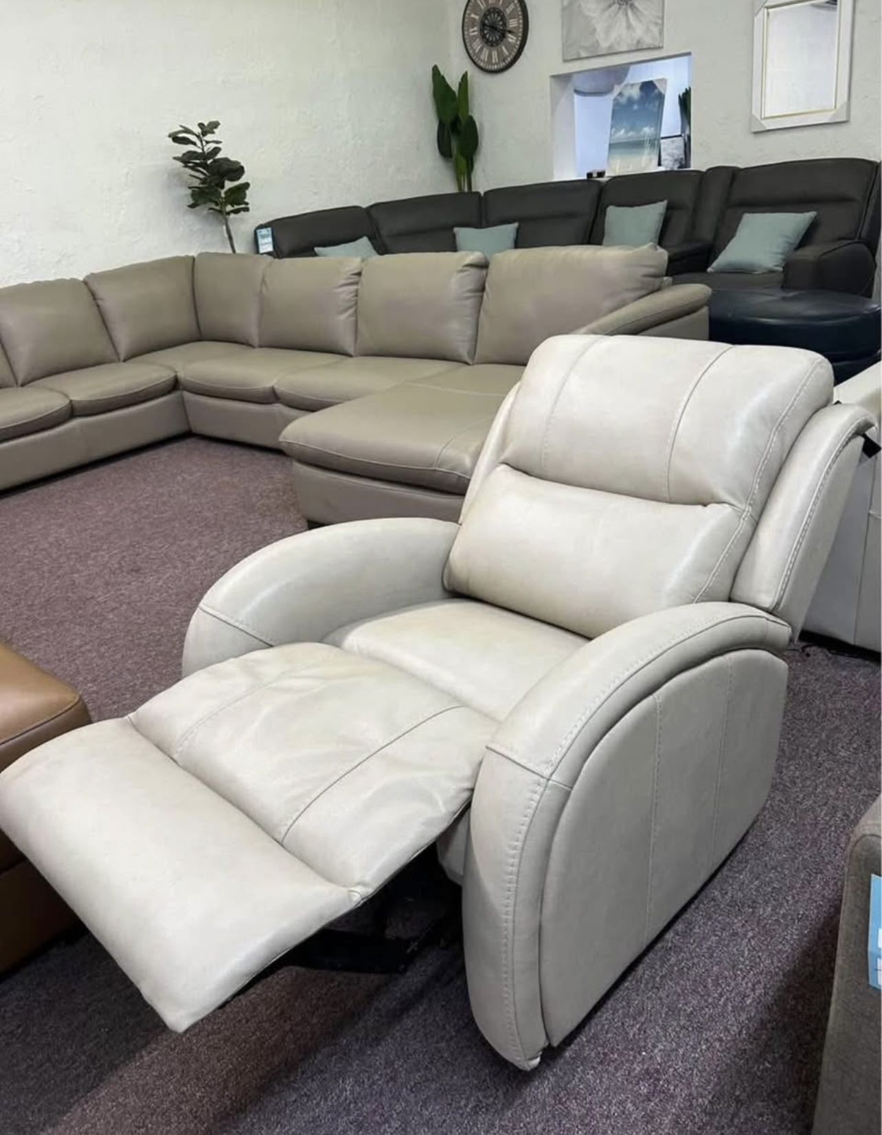 Furniture- Genuine Leather Power Recliner Sofa- Kellet