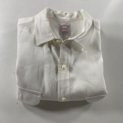 Brooks Brothers 100% Pure Irish Linen Long Sleeved Button Down White Shirt Large