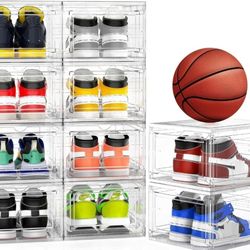 10 Pack Extra XX Large Hard Plastic Clear Stackable Shoe Storage Box