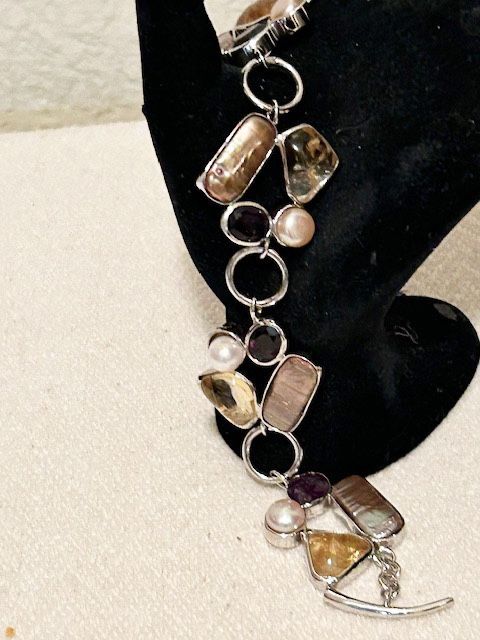 New, 925 Sterling Silver, Genuine Multi Gemstone Bracelet to fit 7-8-inch Wrist