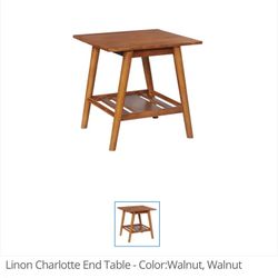 Charlotte End Table In Box Color Walnut 22”w 22”d 22”h