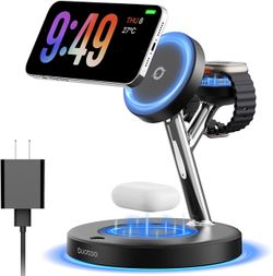 Brand new in box 3 in 1 Mag-Safe Wireless Charger Stand for iPhone Apple Watch AirPods Adjustable Blue Ambient Light,15W Magnetic Charging Station for