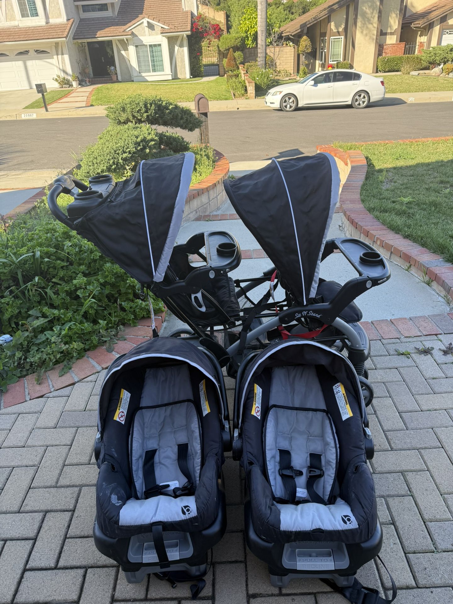 Twin Double Stroller Travel System with 2 Infant Car Seats