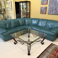 Large Curved Leather Sectional Sofa (Deep Green)