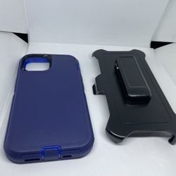 For IPhone 13 Blue Hard Case Cover With Belt Clíp Holster 
