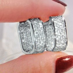 925 Silver Crystal Earrings Square Hoop Huggie SG-0054