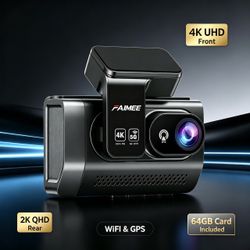 4K Dash Cam Front and Rear, 2K Rear, Night Vision, WDR, Free 64GB Card Included, 5.8G WiFi GPS Car Camera