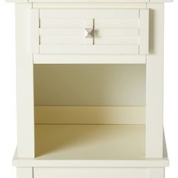 Home Styles Arts and Crafts White Nightstand with Drawer, Pull-out Tray, and a Recessed Storage

