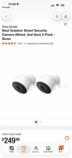 Google Nest Outdoor Smart Security Camera (Wired, 2nd Gen) 2-Pack - Snow $180