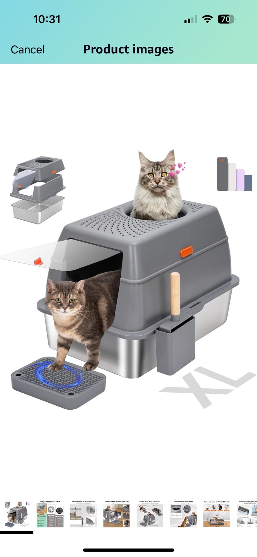 Brand New Stainless Steel Litter Box with Lid, SUS304 Metal Cat Litter Box, Enclosed Extra Large Kitty Litter Box High Wall, Jumbo Cat Litter Box with