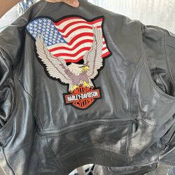 Harley Davidson Leather Jacket - American Flag W/ Eagle