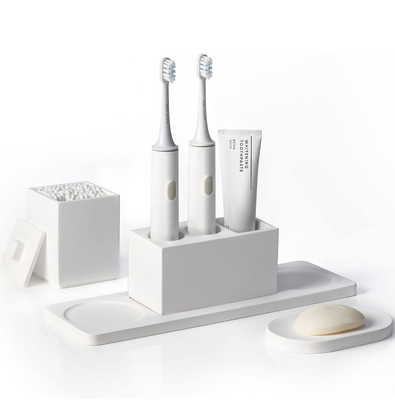 Ceramic Toothbrush Holders for Bathrooms, White Bathroom Accessories Diatomite, Electric Toothbrush Holder Countertop with Toothbrush Holders, Soap Di