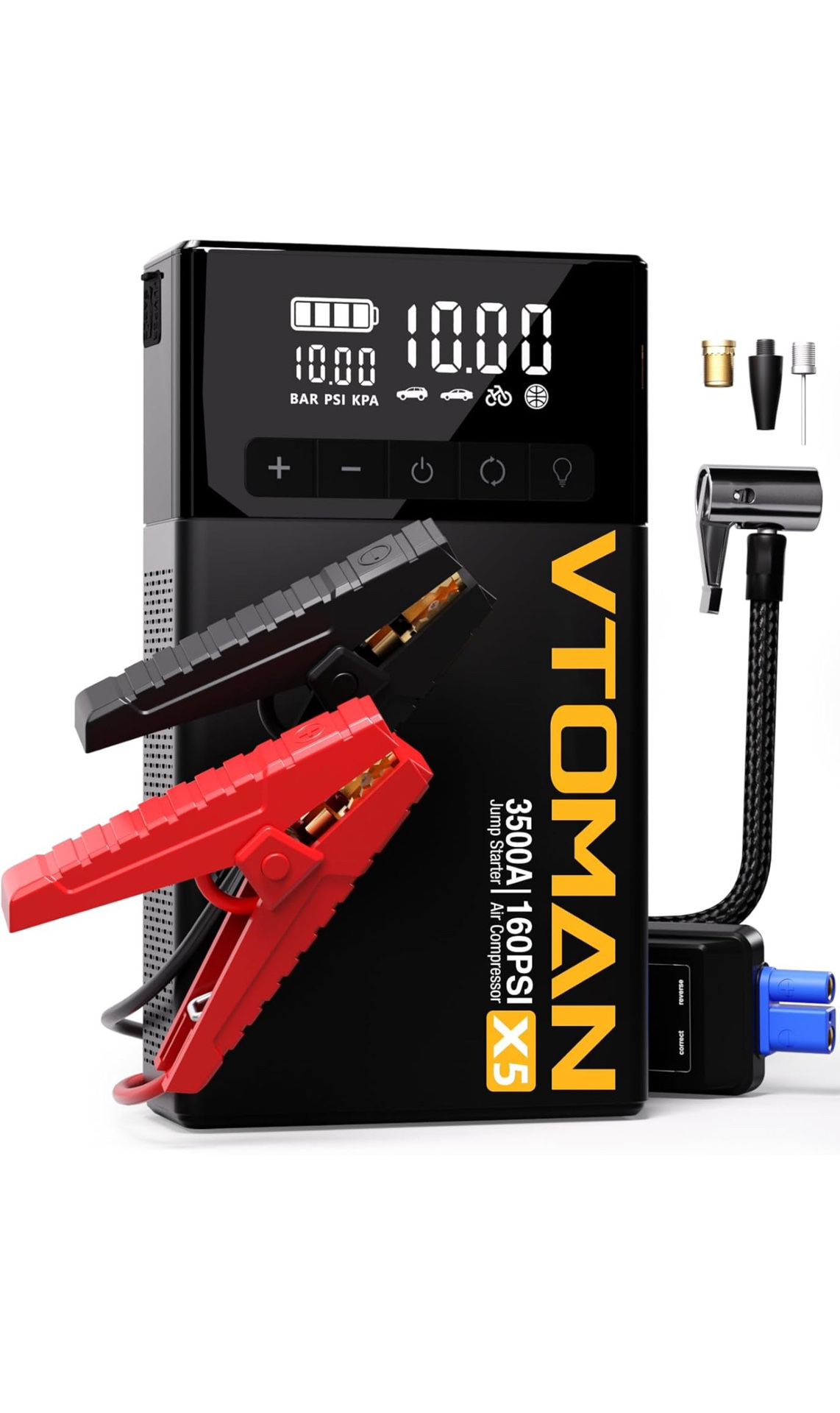 VTOMAN X5 Jump Starter with Air Compressor, 3500A Portable Car Battery Booster (Up to 9L Gas/8L Diesel Engines) with 160PSI Digital Tire Inflator, 12V