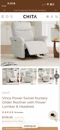 NEW CHITA Vinca Power Swivel Glider Recliner