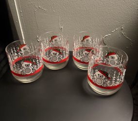 Set of 4 Christmas Teddy Bear Rocks Glasses