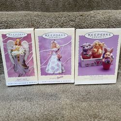 Hallmark Easter ornaments lot of 3 Barbie Joyful angel flowerpot friends