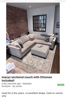 Macys L shaped couch ottoman & pillows included