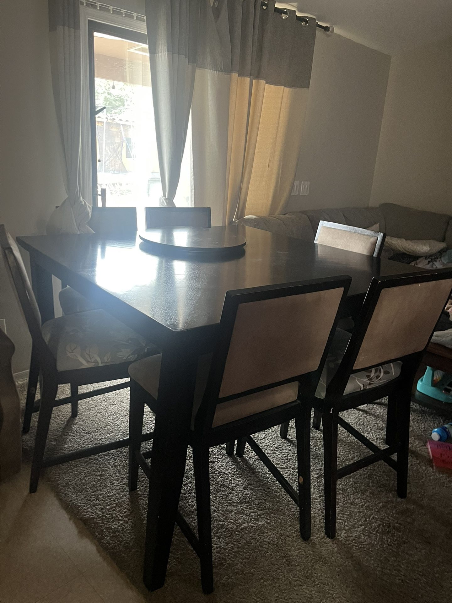Dining table with seven chairs