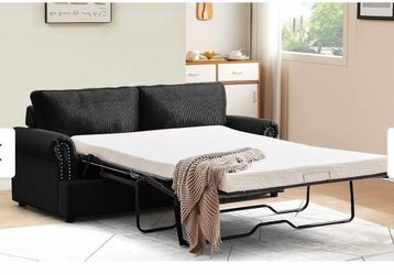 Black Corduroy Sleeper Sofa with Pull-Out Bed