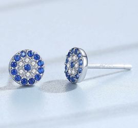 Evil Eye 925 Sterling Silver Stud Screwback Earrings
