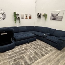 Navy Sectional Couch Recliner - Free Delivery 