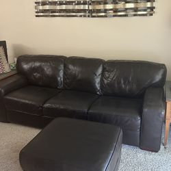 Real Leather. Brown leather Sofa and Ottoman. Like New. 