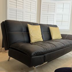 Modern Black Leather Futon Sofa Bed – Clean & Comfortable