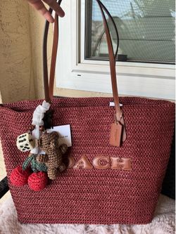 Coach straw tote with charms