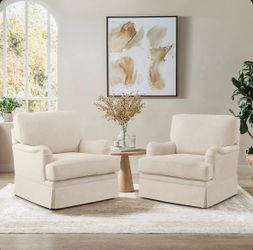 2X Warm Linen color swivel fabric accent chairs