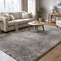 Large Plush Shag Area Rug – Like New – Neutral Gray (5’3” x 7’5”)