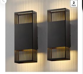 Outdoor Patio Wall Lights, Black 12” Waterproof Wall Sconces 2 Pack Integrated LED 3000k, Modern Outside Porch Lamps, Exterior Lighting Fixtures for H
