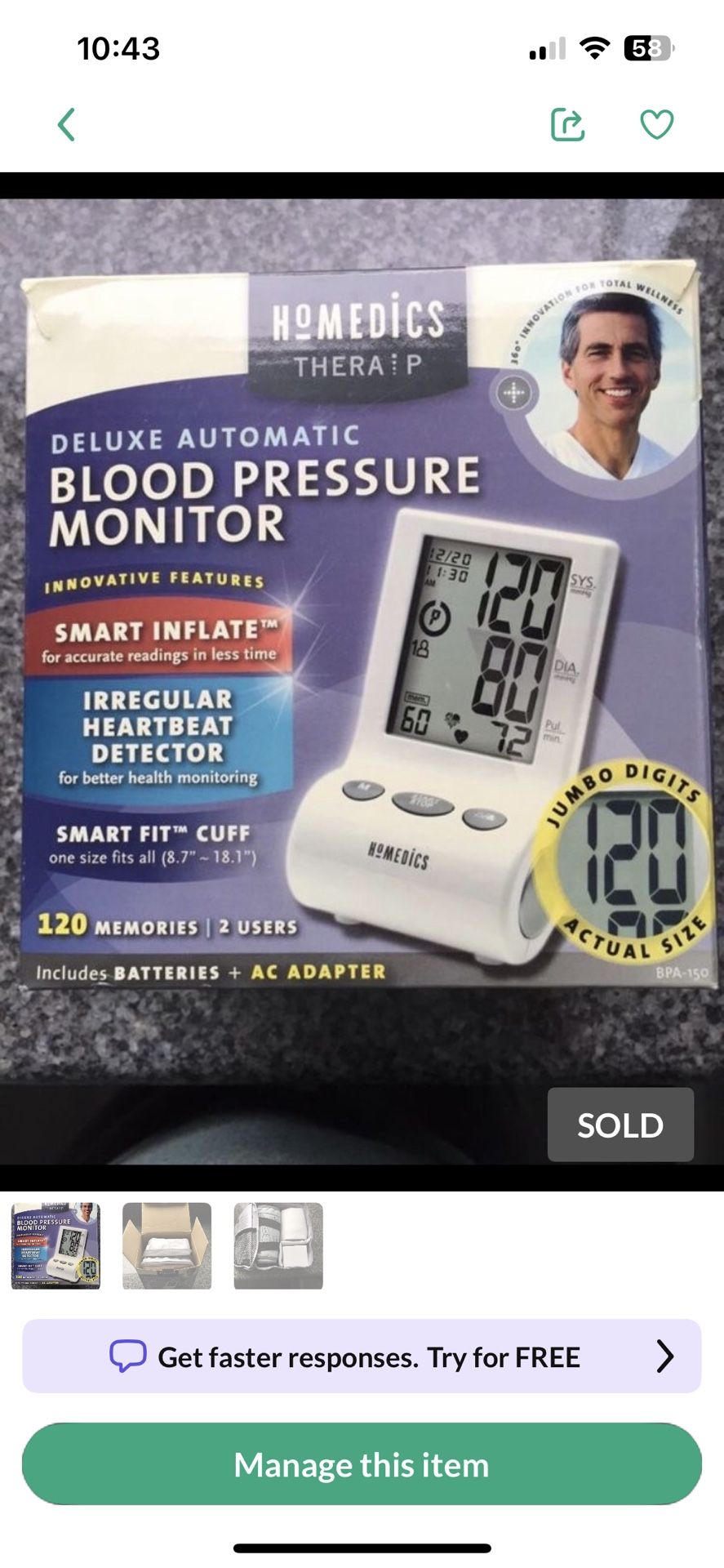 Homedics blood pressure TRAVEL monitor