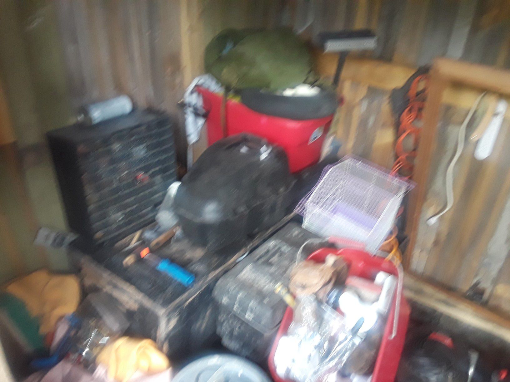 Compressor . Craftsman chainsaw in case. Lots of tools will let all go . Lawn mowers not for sale every thing else must go