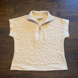 Emily McCarthy Poppy Pullover Cheetah Quilt Top Womens XS Sandstone Quarter Zip