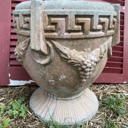 solid concrete planter- Greek key design 