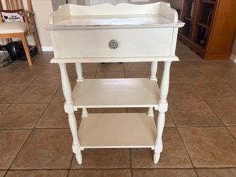 White Wood Nightstand With Drawer & 2 Shelves