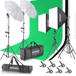 Photography Lighting kit with Backdrops, 8.5x10ft Backdrop Stands, UL Certified 5700K 800W Equivalent 24W LED Umbrella Softbox Continuous Lighting, Ph