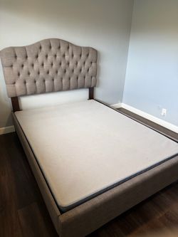 Queen Upholstered  and wood Bed frame