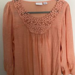 Liz Claiborne Orange Flowy Long Sleeve Top/Blouse Large 