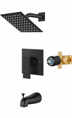 Shower Faucet Set with Tub Spout Bathtub Faucet Kit Shower Tub Faucet Set Complete Tub Shower Trim Kit with Solid Brass Rough-in Valve and Rainfall Sq
