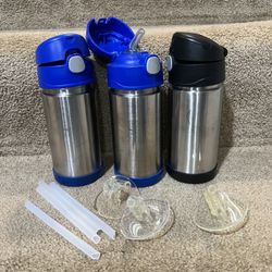 Lot of 3 Thermos Lunch Size 12 OZ With xtra straw Aluminum Picnic Festival Work