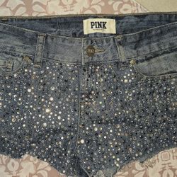 Women's diamond bling jean shorts By Victoria Secret Pink 