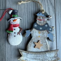 2 Snowmen Christmas Tree Ornaments