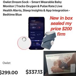 New in Sealed box Owlet Dream Sock – Smart Wearable Baby Monitor | Tracks Oxygen & Pulse Rate | Live Health Alerts, Sleep Insights & App Integration -
