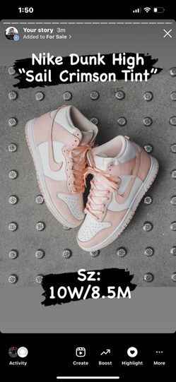 Nike Dunk High Sail Crimson Tint Sz 10W/8.5M