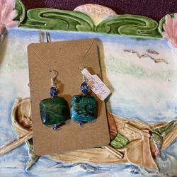 Sterling silver yellow dyed Turquoise earrings artisan made new 