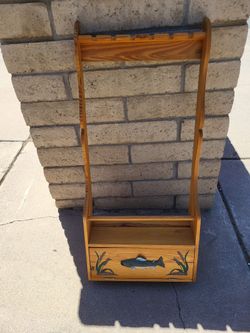 Wood Home Made Fishing Pole Wall Holder