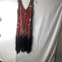 Fundaisy Dress Women’s Size Small Red  Black & Gold Silver 
